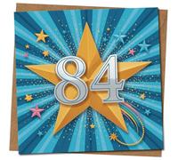 84th Birthday Card - Starburst Gold Star Design - 145mm x 145mm Square -, Includes Kraft Envelope