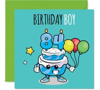 84th Birthday Cards for Men - Birthday Cake Boy Balloons - Happy Birthday Card for 84 Year Old Man Uncle Husband Grandpa Grandad, 145mm Bday Greeting Cards