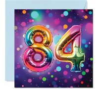 84th Birthday Cards for Men Women - Rainbow Foil Balloon - Happy Birthday Card for 84 Year Old Man Woman Husband Wife Grandad Grandma, 145mm Bday Greeting Cards
