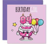 84th Birthday Cards for Women - Birthday Cake Girl Balloons - Happy Birthday Card for 84 Year Old Woman Wife Gran Nana Auntie, 145mm Bday Greeting Cards
