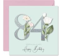84th Birthday Cards for Women - Fancy Floral Flowers - Happy Birthday Card for 84 Year Old Woman Gran Wife Nan Granny, 145mm Bday Greeting Cards