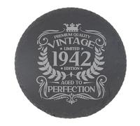 84th Birthday Gift for Men Vintage 1942 Aged to Perfection Engraved Slate Coaster Present for 84 Year Old Etched Natural Slate Placemat (Round Slate)
