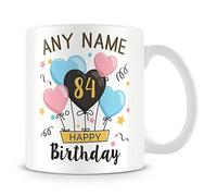 84th Birthday Gift- Personalised Mug/Cup - Add Name - Birthday Balloons Design