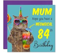84th Mum Birthday Card - Meowgical Cat Funny Mom Mother Birthday Card for 84 Year old eighty four eighty fourth