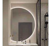 84x120cm Frameless Semi-Circle LED Bathroom Mirror, Dimmable Anti-Fog Smart Touch Decoration for Cloakroom & Dressing Room, Modern Wall Mirror with Elegant Design