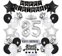 85 Birthday Decoration Number Balloon Set Happy Birthday Banner Star Foil Latex Balloons Crown Glitter Satin Sashes Cupcake Toppers Party Decor Women Men 85th Years Old Decorations Party Supplies