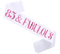 85 & Fabulous! - 85th Birthday Sash for Women - White and Pink - 85th Birthday Gifts for Women- Funny Party Favor Supplies