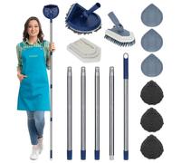 85 Inches Wall Cleaner Mop with Long Handle,180° Folding Baseboard Cleaning Tool with 6 Replacement Pad and 2 Tile Tub Brush, Wall Washer Mop for Painted Walls Floor Ceiling Window Tile Tub