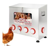 85 lbs 6-Port Galvanized Chicken Feeder No Waste with Locking Lid&Riveted Handles,Adjustable Height,Large Capacity Rainproof Automatic Chicken Feeders for Chickens, Poultry Coop,Silver