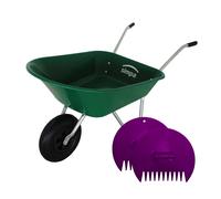85 Litre Green Plastic Wheelbarrow & Leaf Grabber Set simpa Green One Size