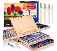 85 Piece Deluxe Wooden Art Supplies with Easel and Acrylic Pad, Art Set for Teens, Adults and Artist Beginners, Creative Gift Box with Wooden Case, Sketching Pencils, Artist Brushes