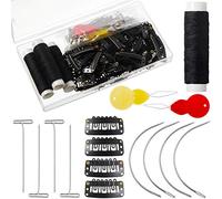 85 Pieces Hair Extensions Clip Wig Making Set, Includes 50 U-Shape Snap Clips, 10 Curved Needles, 20 T-Pins, 3 Rolls Weaving Thread, 2 Needle Threader for Wig Making Hair Extensions