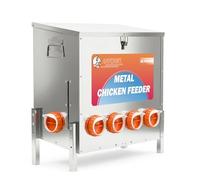 85 Pounds Automatic Chicken Feeder 6 Ports Large Gravity Fed Chicken Feeder with Adjustable Legs Perspective Window Latch & Handle for Chickens Bantams Pheasants
