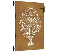 vidaXL Garden Gate, Driveway Gate for Patio Terrace Balcony Yard, Fence Gate with Lock and Handle, Fence Panel, 85x125 cm Corten Steel Tree Design
