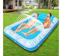 85" x 57" Extra Large Inflatable Tanning Pool Float Lounger with Sprinkler & Cup Holder, Adult Pool Raft for Backyard, Beach, or Lake, Pink/Blue - Durable PVC, Supports 440 lbs