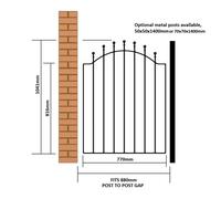 Cannock Gates Manor-Weston Low Ball Top Single Gate - Solid Steel - Fits Gap of 880 mm x 1041 mm High - Electro Galvanised/Black Powder Coated