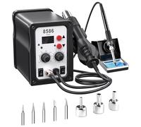 8586 Hot Air Soldering Station 700W, 2-in-1 LED Digital Desoldering Station Kit for SMD Soldering and desoldering with Adjustable Temperature(100°~480°), 5 Soldering Tips + 3 Hot Air Nozzles(UK Plug)