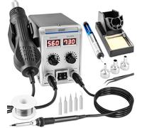 8586D 2 In 1 Soldering Station, SMD Hot Air Rework Station LED Dual Digital Display with Heat Gun and Solder Iron Kit, Electric Soldering Iron Station with Temperature Control, Auto Sleep Functions