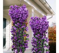 85cm Artificial Violet Vine Bunch, Artificial Hanging Flowers Outdoor Indoor Wall Hanging Plants Colorful Violet Vine Flower Bouquets Home Garden Decoration (Purple)