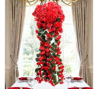 85cm Artificial Violet Vine Bunch, Artificial Hanging Flowers Outdoor Indoor Wall Hanging Plants Colorful Violet Vine Flower Bouquets Home Garden Decoration (Red)