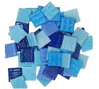 85g/3oz Approx.30pcs Mosaic Quartz Tiles 2cm/0.78in Square Tile 0.4cm/0.15in Thickness DIY Material Mixed Color Mosaic Tiles(Blue Mix)
