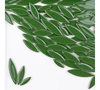 85g Ceramic Petal Mosaic Tiles DIY Porcelain Leaf Tile Willow Leaves Making Stones for Walls, Crafts(Deep Green)
