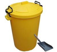 85L 85 Litre Yellow Plastic Bin Ideal for Rubbish / Food Storage / Recycling / Waste with Lockable Handles + Free Shovel