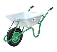 85L Heavy Duty Galvanised Steel Wheelbarrow - Pneumatic Tyre, Tubular Frame, Ergonomic Handles for Garden & Builders Use (Silver)
