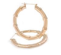 85mm Large Sized Bamboo Hoop Earrings in Gold Tone Metal
