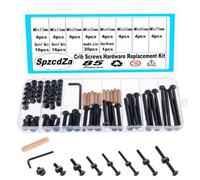 85pcs 8 Size Crib Screws Hardware Replacement Kit,Bolts & Barrel Nuts | M6x12/15/25/35/45/55/65/75 mm Hex Drive Socket Cap Screws Barrel Nuts&Dowel Pins for Baby Bed Cribs Furniture(Black)