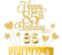 85th Birthday Cake Decorations, 85th Birthday Candles Cake Numeral Candles and Glitter Happy 85th Birthday Cake Toppers Set for Birthday Party Supplies (Gold)