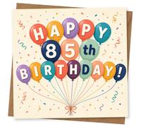 85th Birthday Card, 85th Birthday Card for Her or Him, Balloon Design with Happy Message, Colourful Celebration for Elderly Parent, Grandparent or Friend