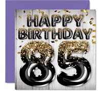85th Birthday Card for Men - Black & Gold Glitter Balloons - Happy Birthday Cards for 85 Year Old Man Dad Great Grandad Grandpa Gran, 145mm Bday Greeting Cards Gift