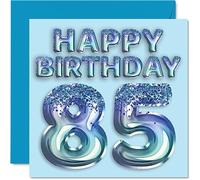 85th Birthday Card for Men - Blue Glitter Party Balloon - Happy Birthday Cards for 85 Year Old Man Great Grandpa Grandad Dad Gran, 145mm Bday Greeting Cards Gift