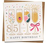 85th Birthday Card for Women - 85 Today Champagne Glasses Happy Birthday Design, 145mm x 145mm Square Greeting Card with Kraft Envelope