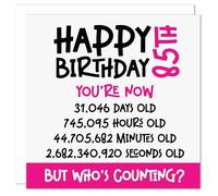 85th Birthday Card - Funny Who's Counting Age 85 Birthday Card for Him or Her - Novelty Humour Birthday Card - Celebrate in Seconds, Minutes, Hours, and Days Eighty Five Birthday Greeting Card (Pink)
