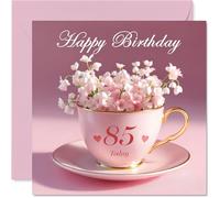 85th Birthday Cards for Women, Cup of Flowers