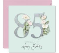 85th Birthday Cards for Women - Fancy Floral Flowers - Happy Birthday Card for 85 Year Old Woman Wife Nana Gran Nan, 145mm Bday Greeting Cards
