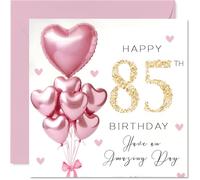 85th Birthday Cards for Women - Pink Glitter Balloons - Happy Birthday Card for 85 Year Old Woman Granny Nan Grandma Nana, 145mm Bday Greeting Cards