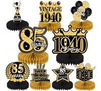 85th Birthday Decorations Centerpiece Men - 9 Pcs Black Gold 85th Table Honeycomb Centerpiece For Vintage Cheers To 85 Years Old Party Celebration Decor