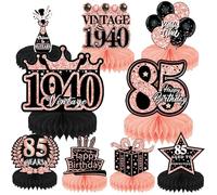 85th Birthday Decorations Centerpieces Women - 9 Pcs Rose Gold Table Honeycomb Centerpiece For Vintage Cheers To 85 Years Old Party Decor