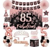 85th Birthday Decorations for Women,32PCS 85th Birthday Party Decorations,Including Backdrop, Crown, Sash, banner, Hanging Swirl,Cake Topper,Paper Fans,balloons and Anniversary Card