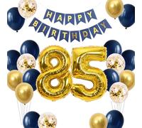 85th Birthday Decorations Kit - Navy Blue Gold Happy 85 Banner, Large 85 Foil Numbers Confetti Balloons Party Decor for 85 Year Old Parents(85th)