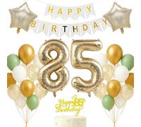 85th Birthday Decorations Set Light Gold White Sage Green Theme Happy Birthday Banner Balloon Decor Photo Backdrop for Women Men Adults Turning 85 Age 85 Party Supplies Celebration Decor