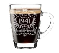 85th Birthday Gift for Men Vintage 1941 Aged to Perfection Engraved Glass Mug Gift for Coffee Lovers Tea Cup Present for 85 Year Old 300ml Coffee Mug Funny Novelty Mug Gift For Men or Women