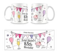 85th Birthday Gift for Women - Personalised Mug/Cup - Add Name - Party Celebration Design - Pink
