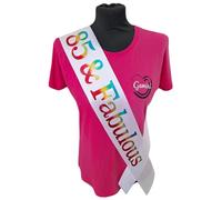 85th Birthday Sash - 85 & Fabulous Birthday Sash - Beautiful Quality White Ribbon and Holographic Rainbow Font - 85th Birthday Sash