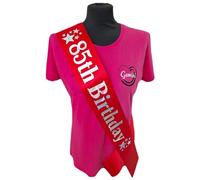 85th Birthday Sash - 85 Star Birthday Sash - Beautiful Quality Red Ribbon and Holographic Silver Font - 85th Birthday Sash