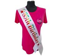 85th Birthday Sash - 85 Star Birthday Sash - Beautiful Quality White Ribbon and Holographic Rainbow Font - 85th Birthday Sash