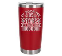 85th Birthday Thermal Metal Coffee Cup Gift for Her or Him - Engraved Red Stainless Steel Thermal Travel Cup Flask 500ml - Funny Birthday 85 Years to Look This Good Keepsake